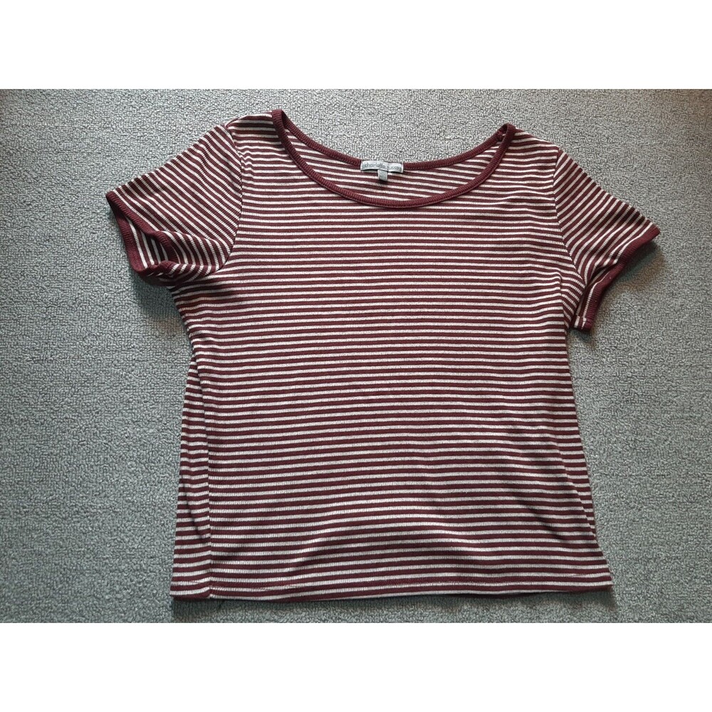 CHARLOTTE Russe Top Short Sleeve Womens Large L Juniors Red Striped